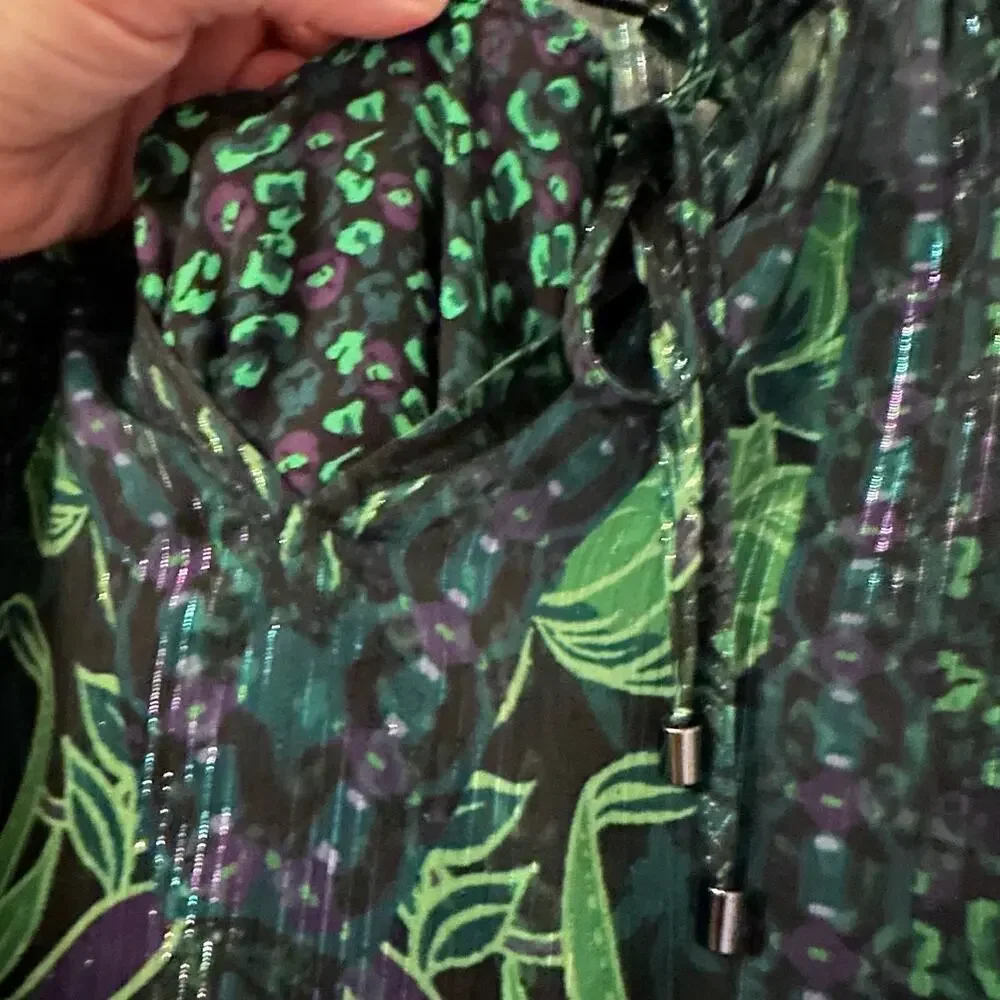 White House Black Market Women's Blouse Lurex Long Sleeve Print Blouse Size S - Picture 3 of 6